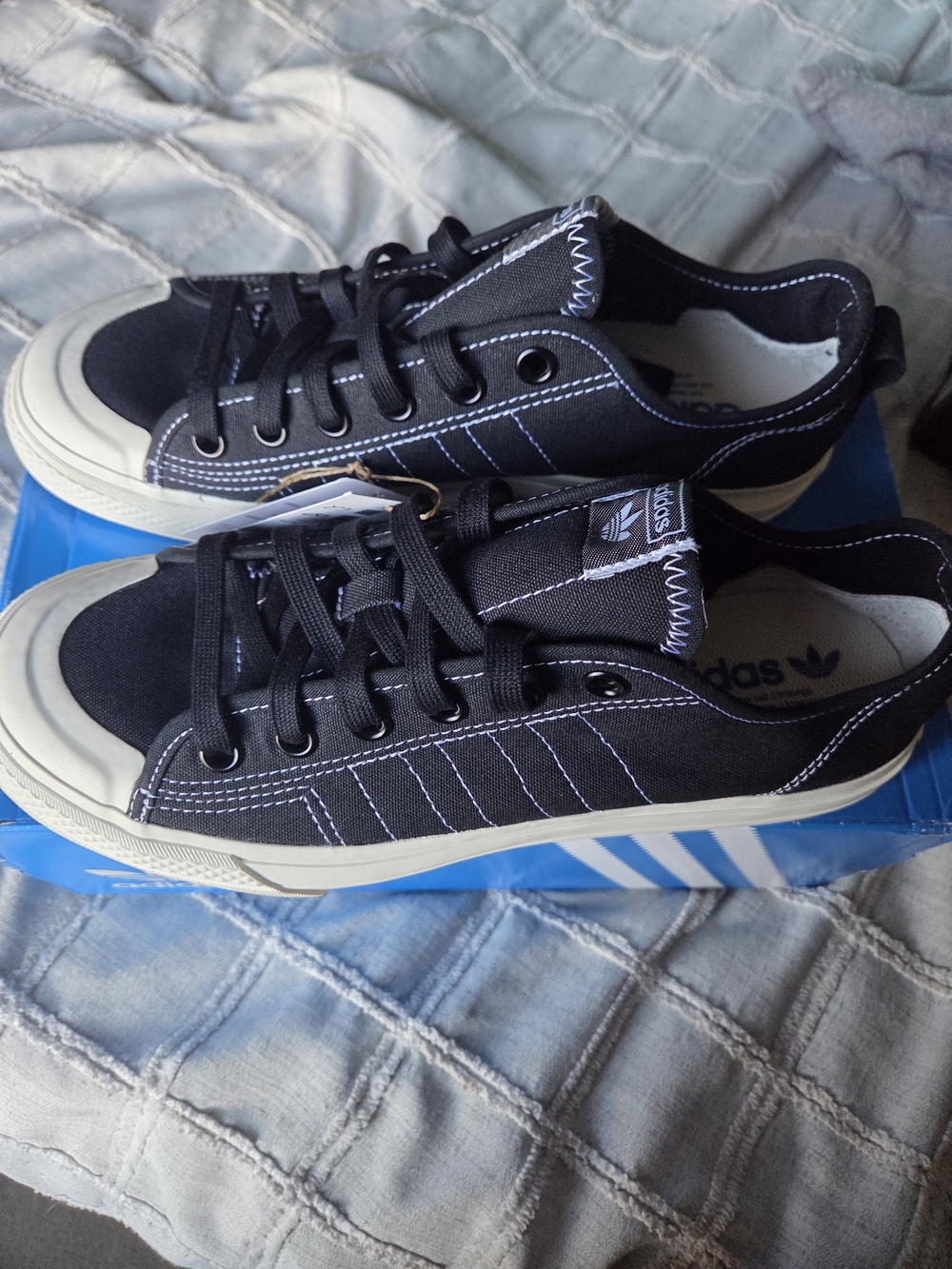 adidas Nizza Black Canvas Low-Top Sneakers with White Stitching